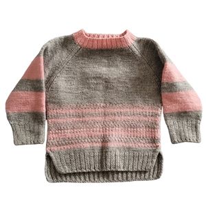 Toddler Girls Sweater 2T Pink Grey Striped Knit Sweater Pullover Hand Knit
